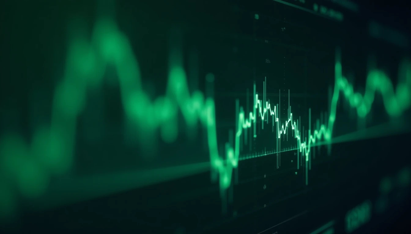 Futuristische Darstellung von KI-gestütztem Trading, digitale Graphen und neuronale Netze in grünen und dunklen Tönen, Finanzmarkt Analyse Bildschirm